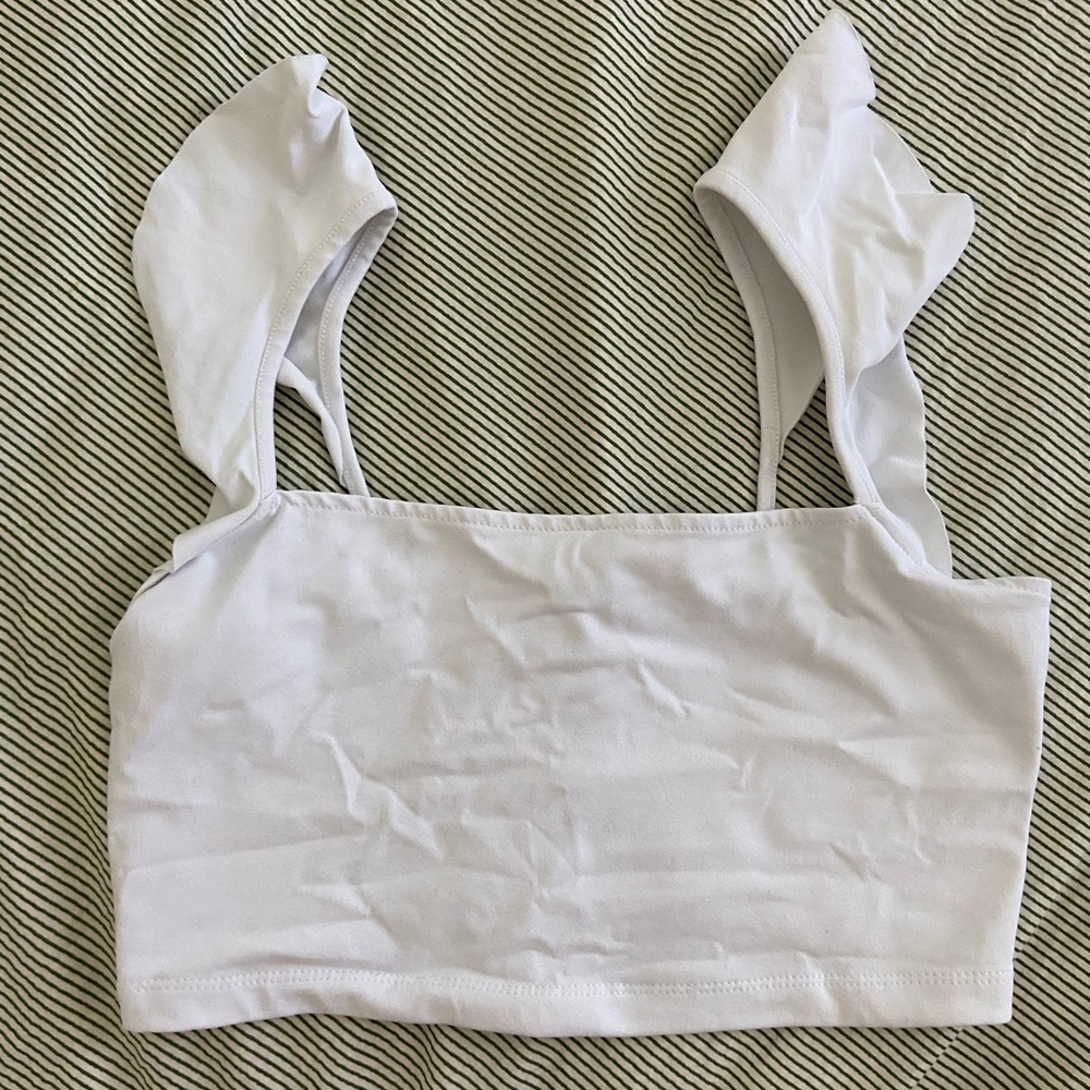 Free people // White Ruffle Strap Crop Top